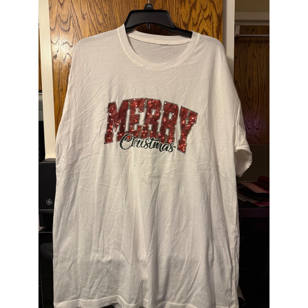 Merry Christmas December‎ 25 Graphic T-Shirt White Red Green Holiday Tee 2XL